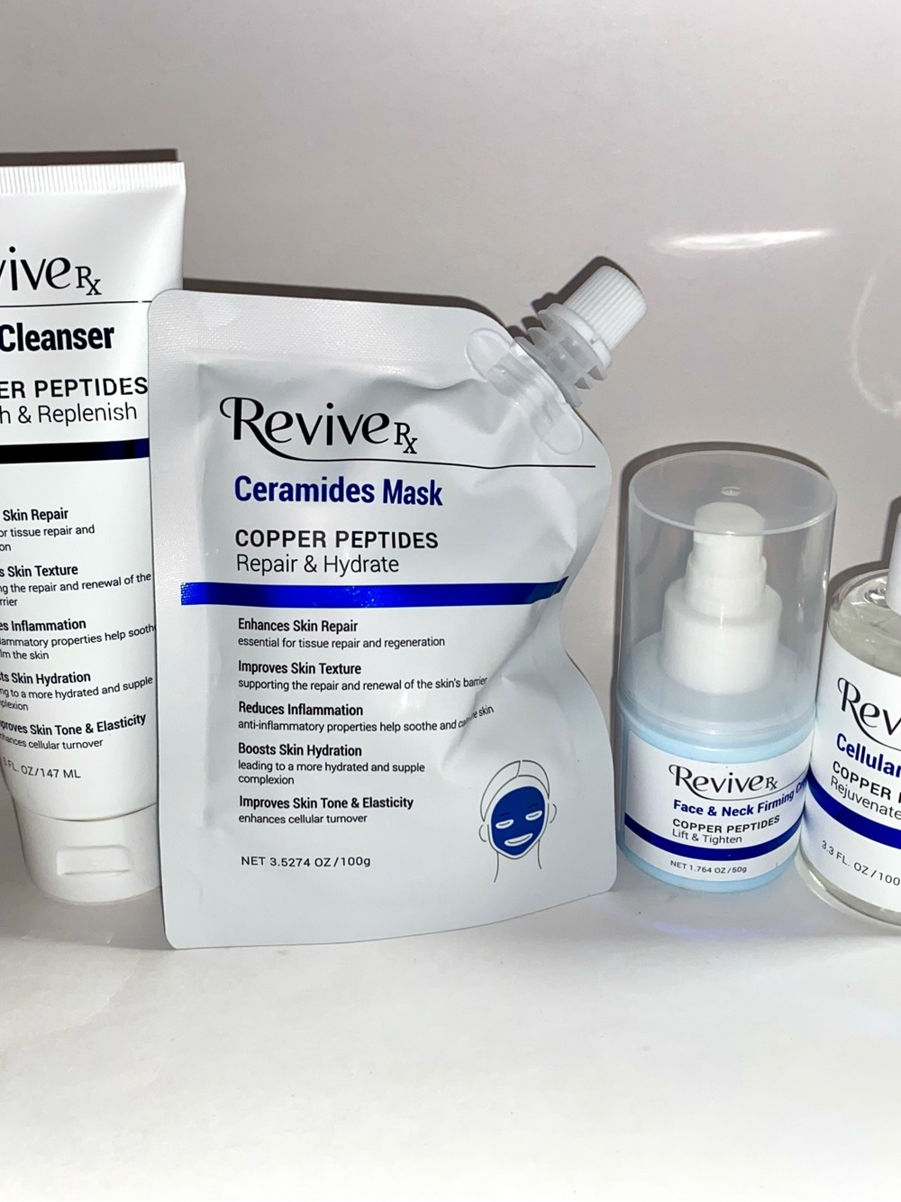 Revive Rx Skin Care Copper Peptides Set Cleanser Serum Mask Firming Cream 4 pcs